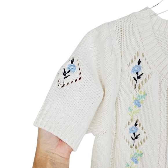 Rachel Zoe Eyelet Floral Embroidered Cardigan Sweater NWT Prairie Cottagecore - Picture 5 of 8